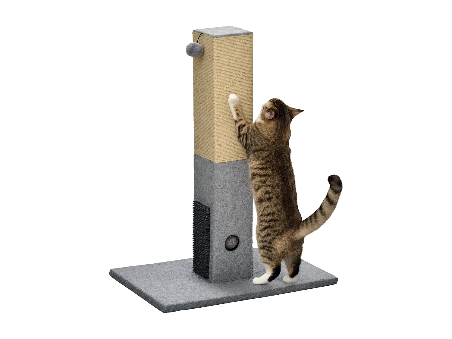 Albero tiragraffi per gatti con 2 palline giocattolo e spazzola grigio