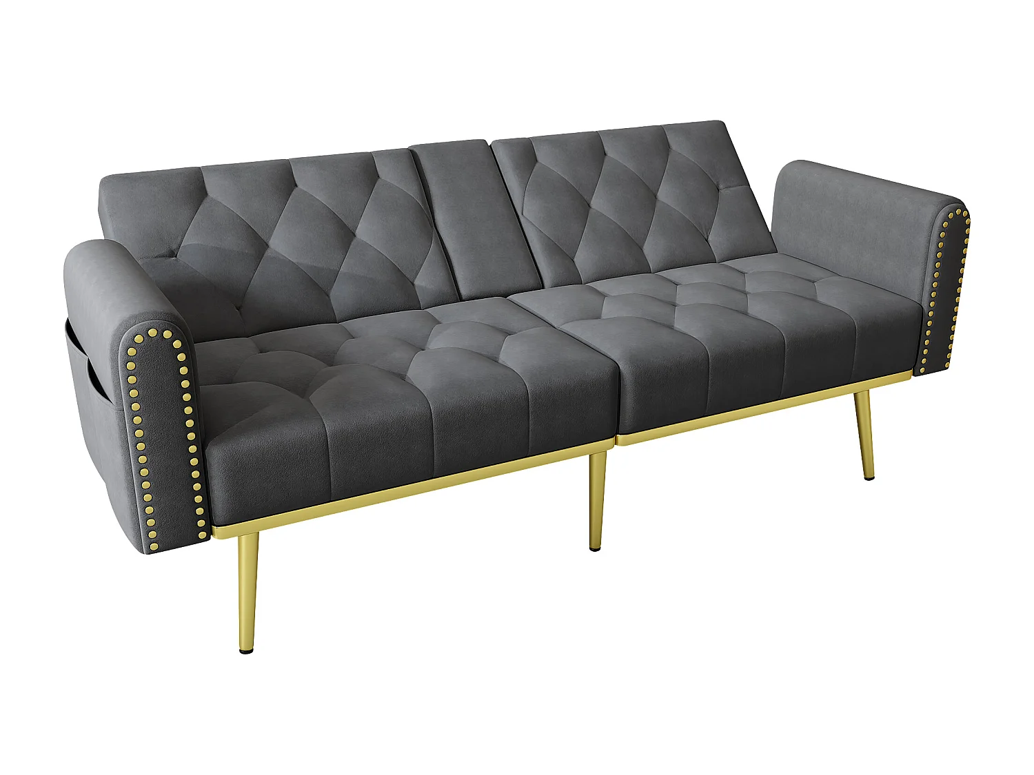 Divano letto 2 posti - 175 x 80 x 73,5 cm - 3 posizioni di reclinazione e con portabicchieri - velluto - grigio