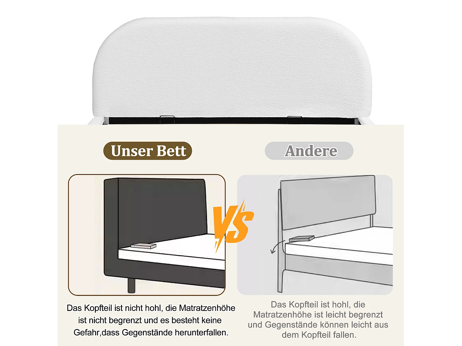 Cama doble tapizada con almacenaje - 180 x 200 cm - almacenaje hidráulico - con somier de láminas + cabecero - hebilla - beige