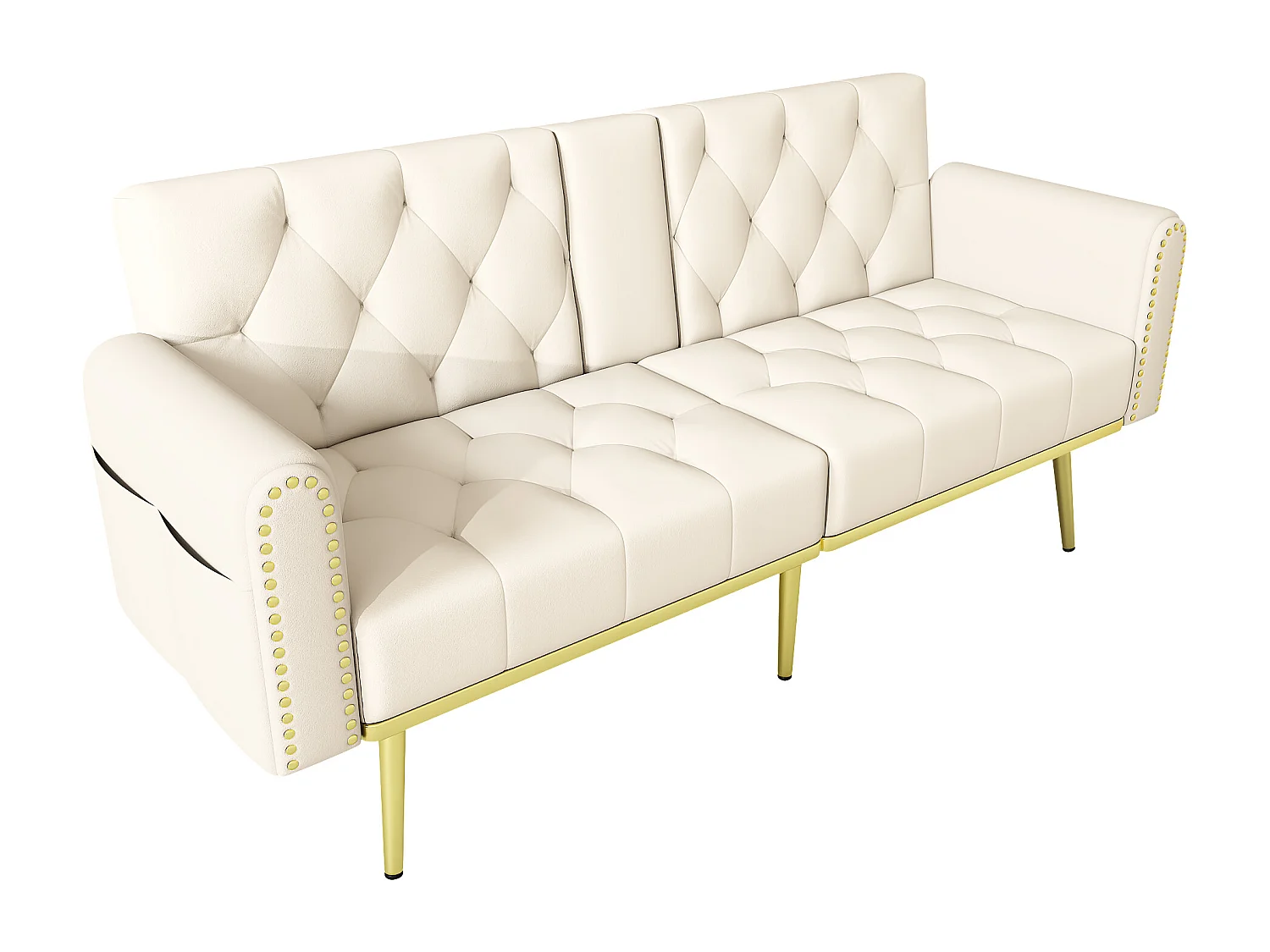 Canapé convertible 2 places - 175 x 80 x 73.5 cm - 3 positions d'inclinaison et avec porte-gobelets - velours - beige