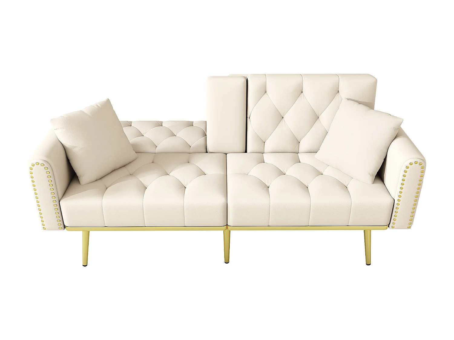 Divano letto 2 posti - 175 x 80 x 73,5 cm - 3 posizioni di reclinazione e con portabicchieri - velluto - beige