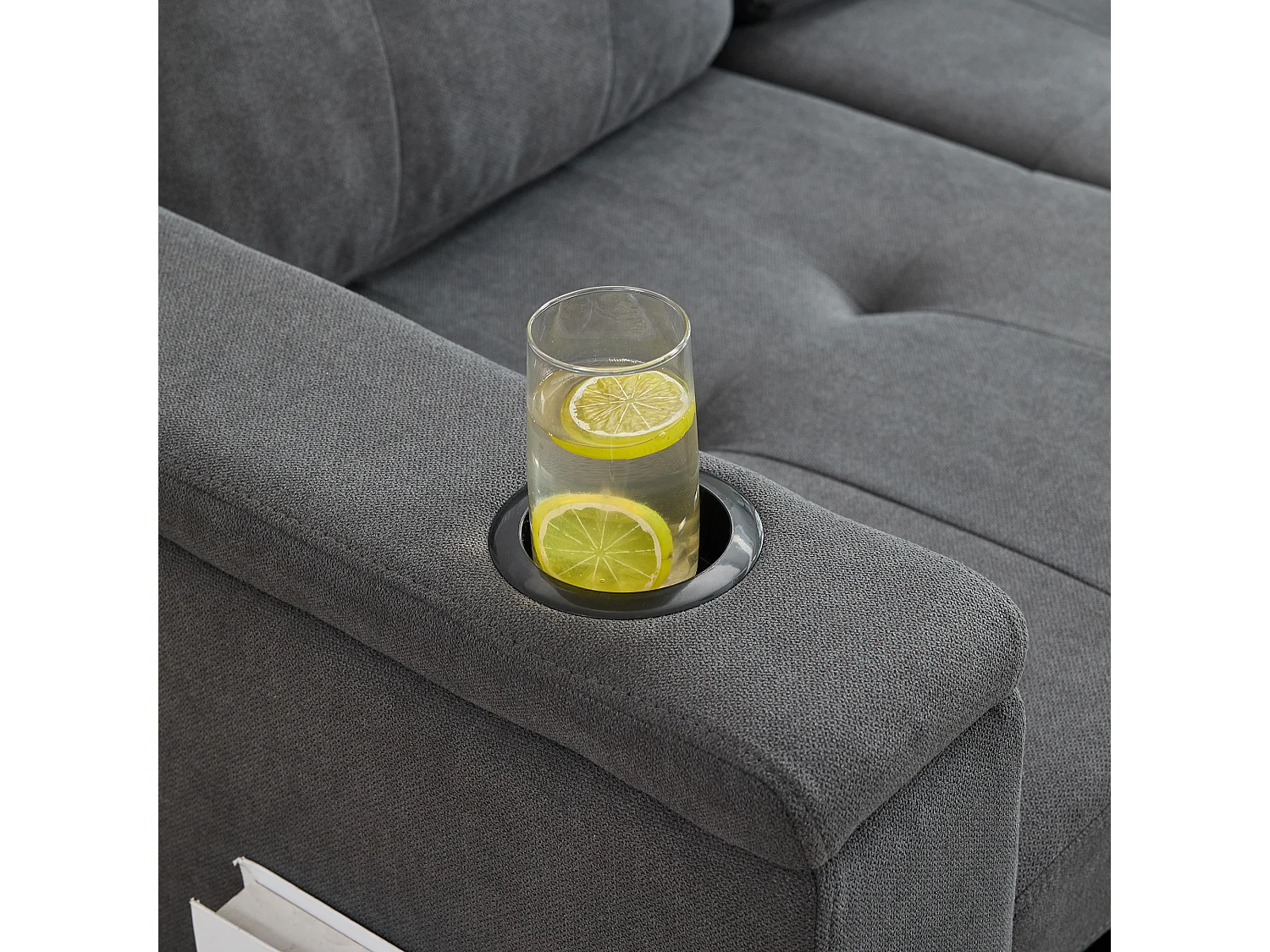 Canapé convertible 3 places - 208 x 146 x 89.5 cm - avec rangement intégré + Leds - Tissu - gris