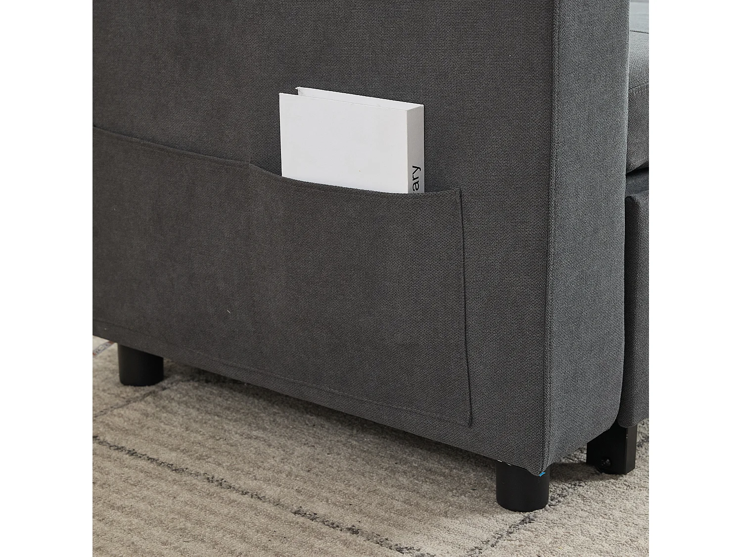 Canapé convertible 3 places - 208 x 146 x 89.5 cm - avec rangement intégré + Leds - Tissu - gris