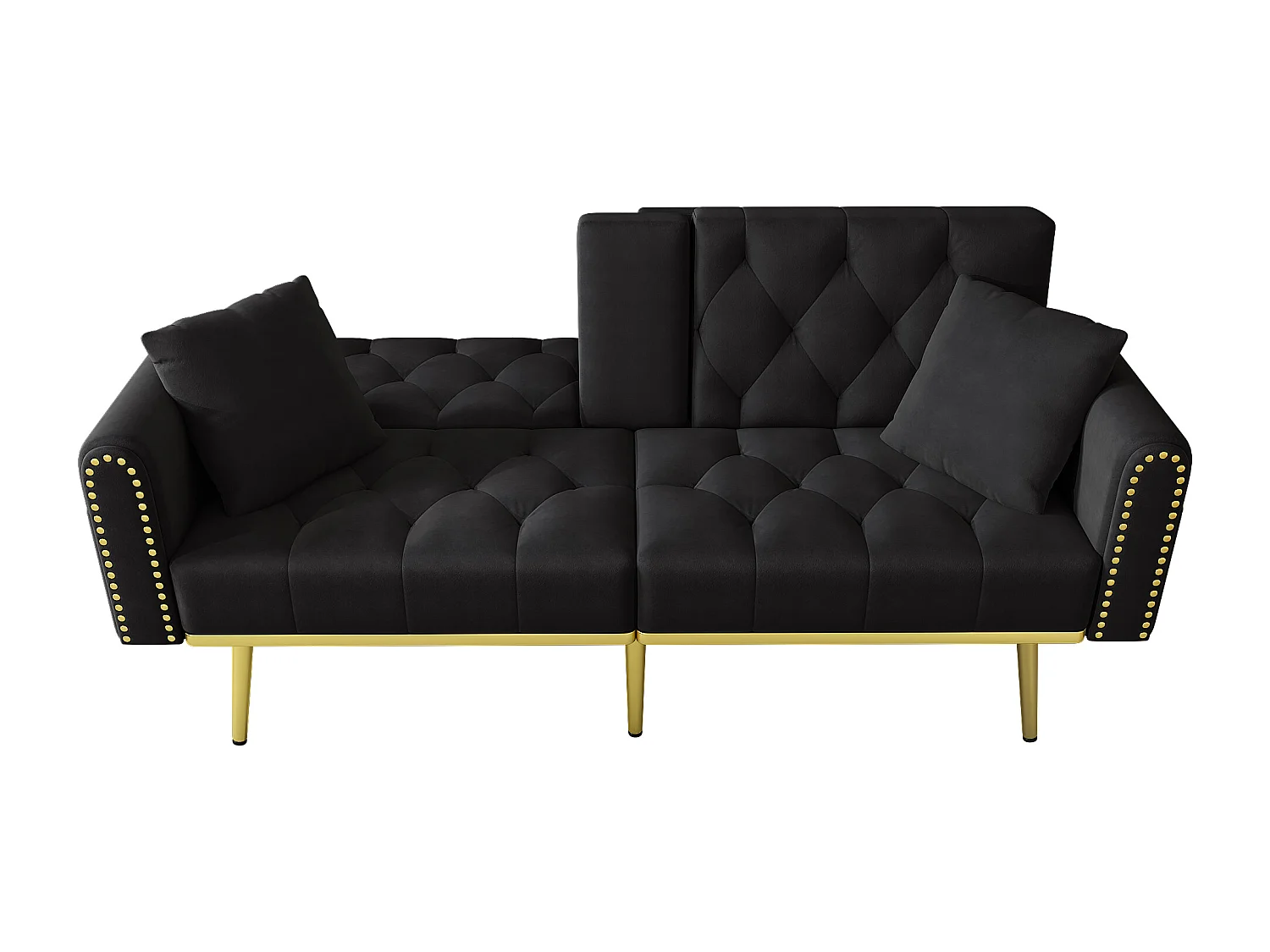 Canapé convertible 2 places - 175 x 80 x 73.5 cm - 3 positions d'inclinaison et avec porte-gobelets - velours - noir