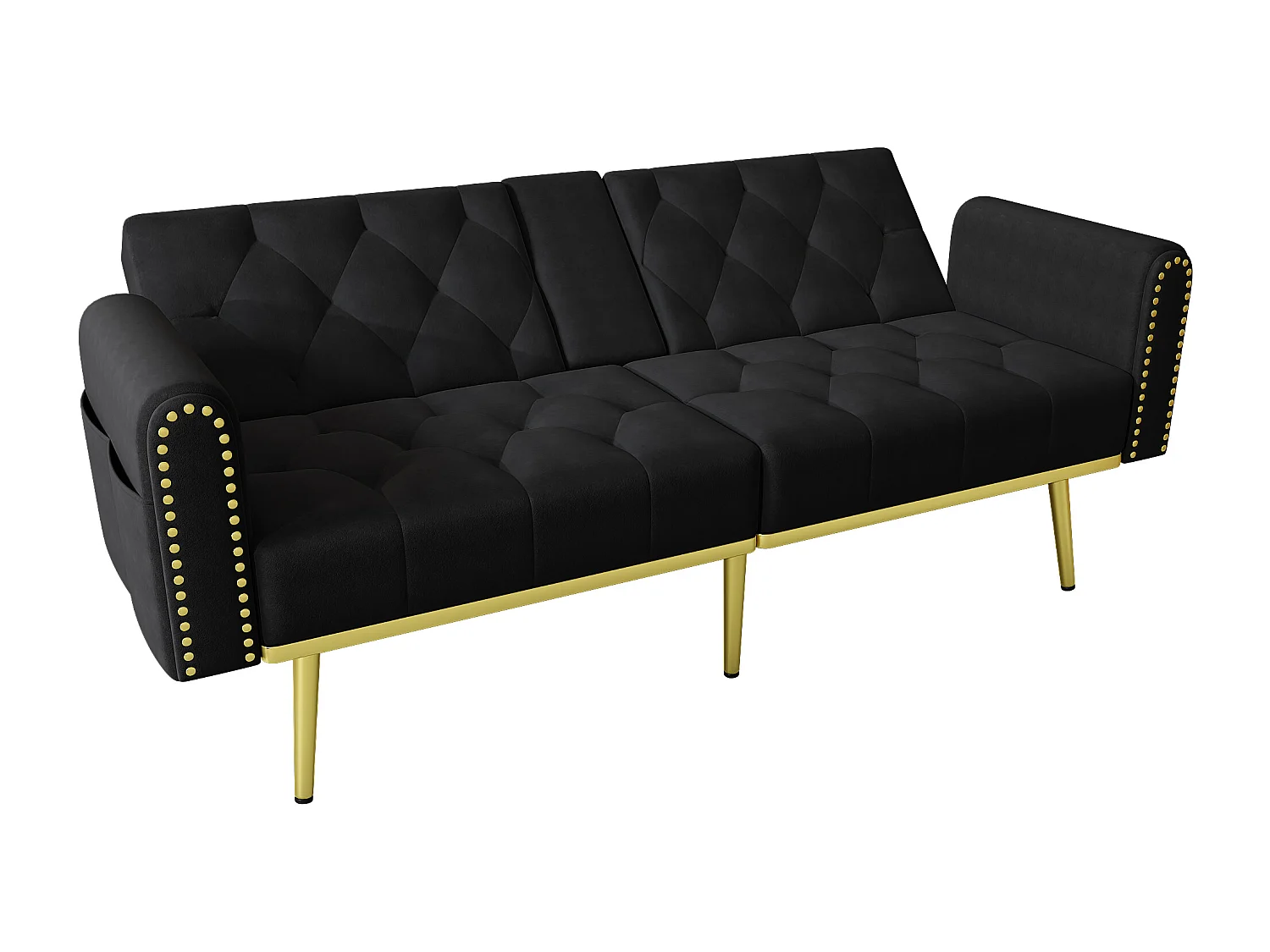Divano letto 2 posti - 175 x 80 x 73,5 cm - 3 posizioni di reclinazione e con portabicchieri - velluto - nero