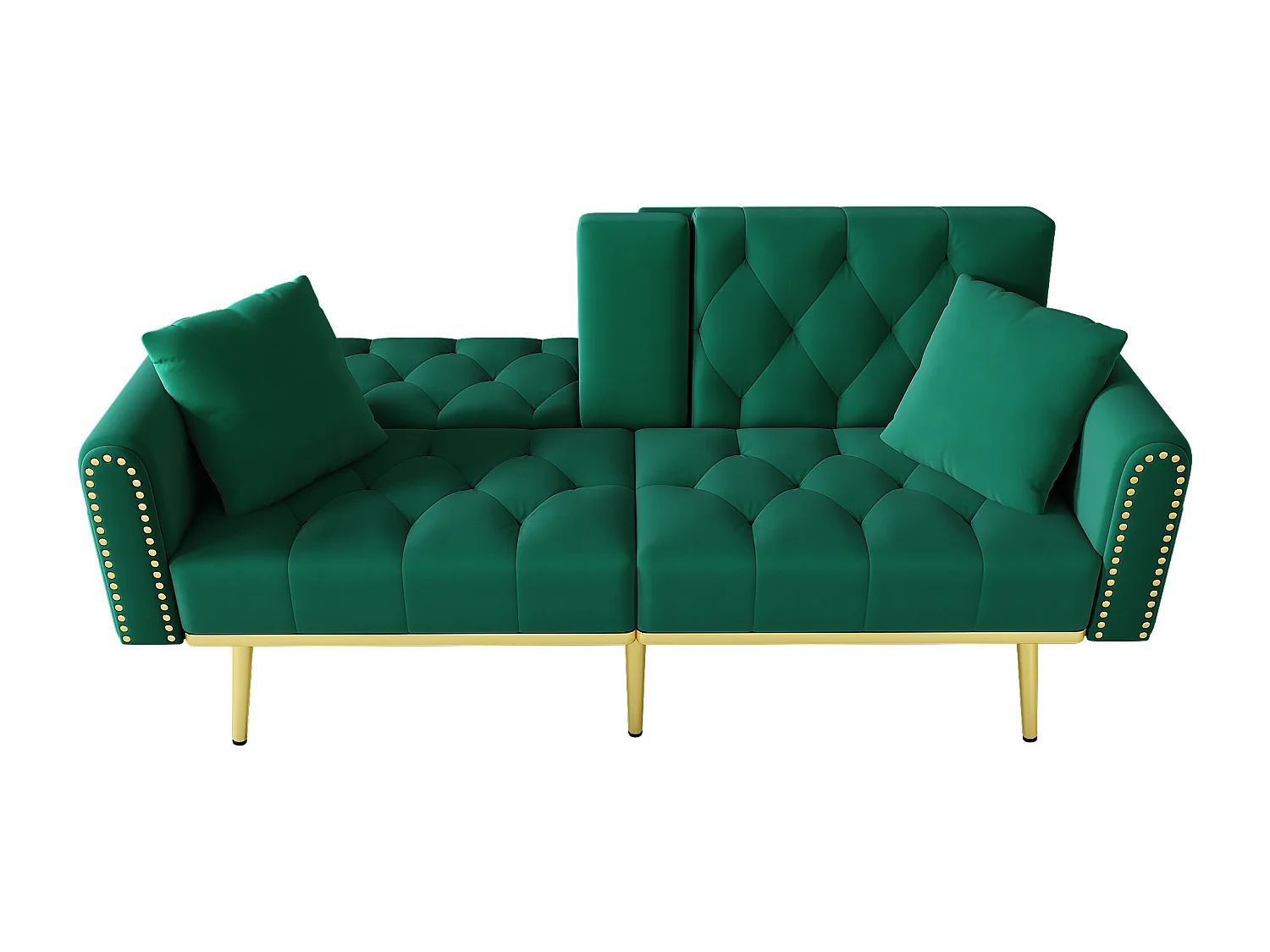 Divano letto 2 posti - 175 x 80 x 73,5 cm - 3 posizioni di reclinazione e con portabicchieri - velluto - verde