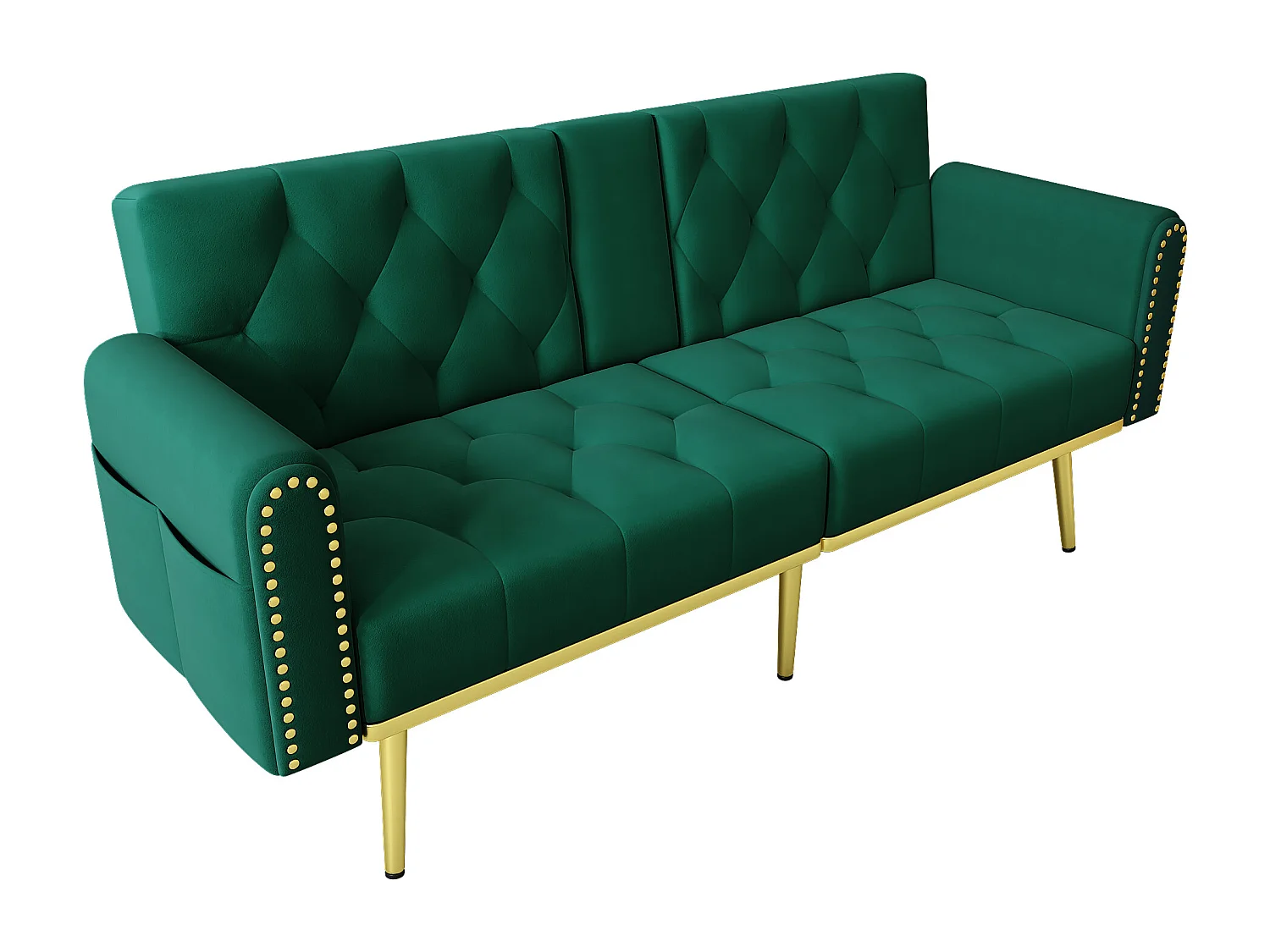 Divano letto 2 posti - 175 x 80 x 73,5 cm - 3 posizioni di reclinazione e con portabicchieri - velluto - verde