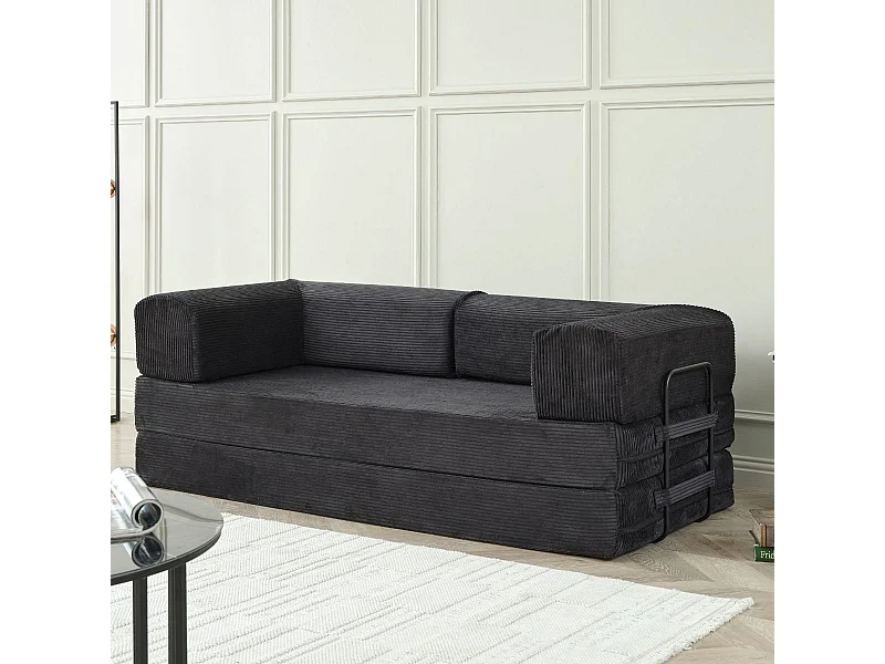 Canapé-lit 2 places modulable en mousse et tissu velours coloris noir - EDNA