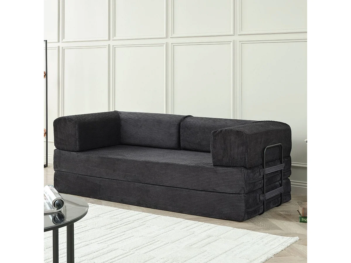 Canapé-lit 2 places modulable en mousse et tissu velours coloris noir - EDNA