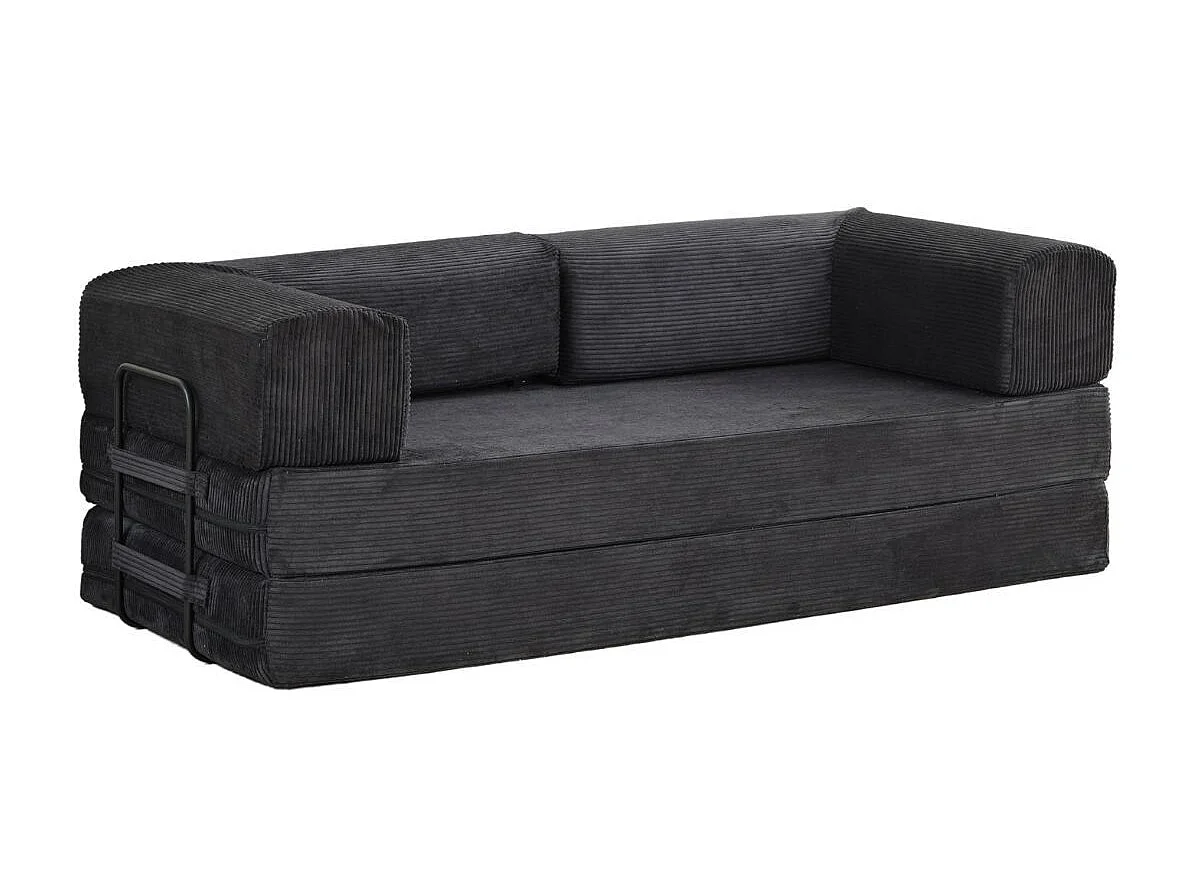 Canapé-lit 2 places modulable en mousse et tissu velours coloris noir - EDNA