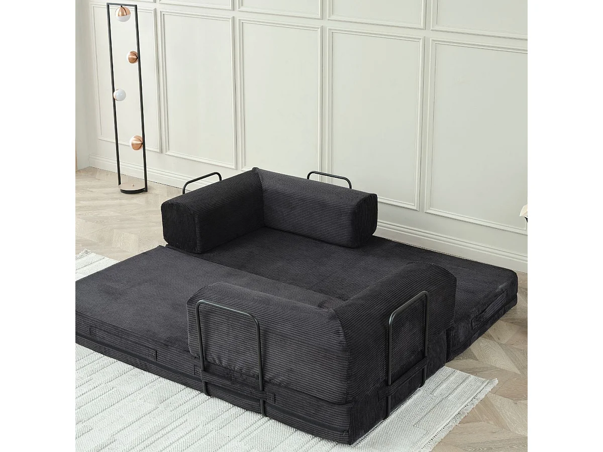 Canapé-lit 2 places modulable en mousse et tissu velours coloris noir - EDNA