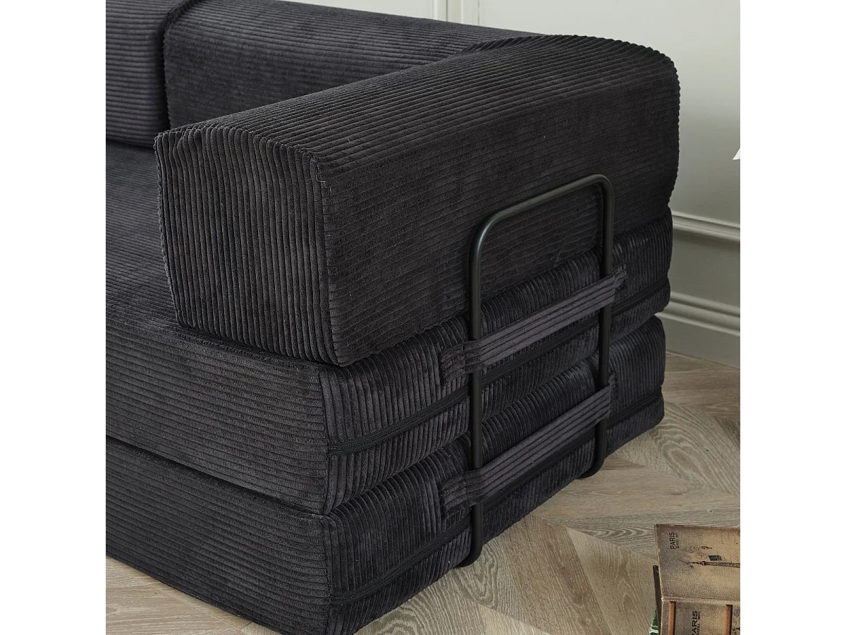 Canapé-lit 2 places modulable en mousse et tissu velours coloris noir - EDNA