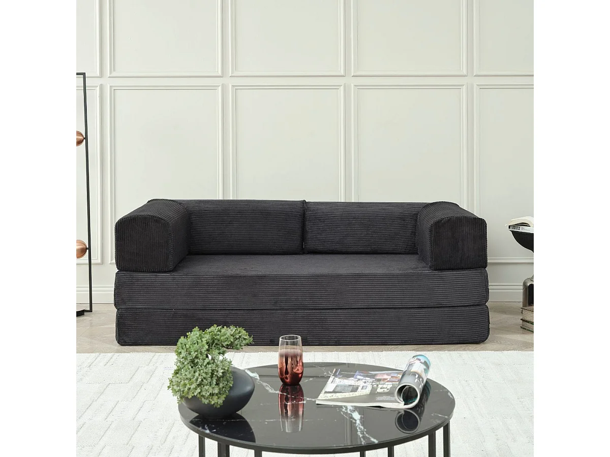 Canapé-lit 2 places modulable en mousse et tissu velours coloris noir - EDNA