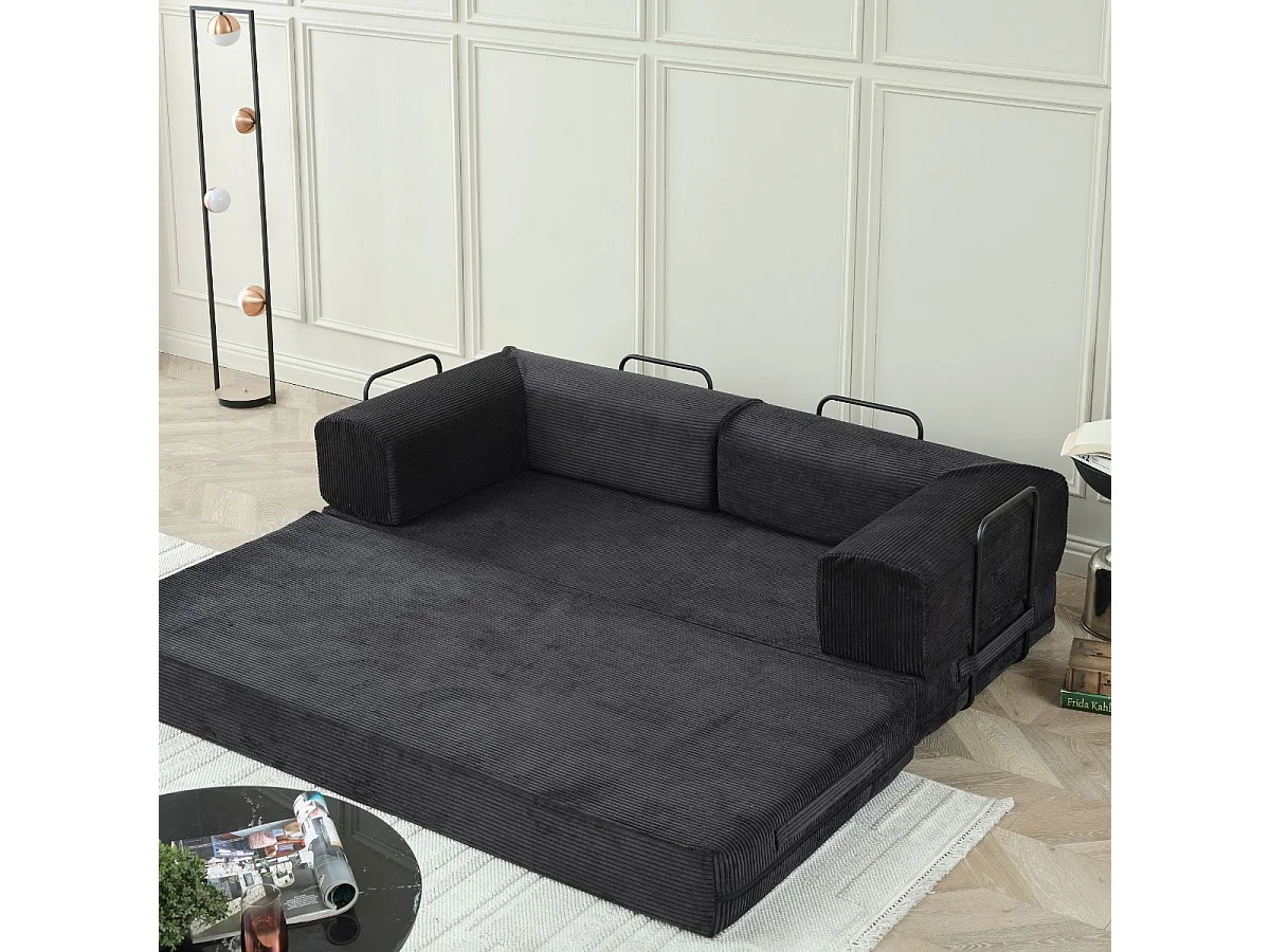 Canapé-lit 2 places modulable en mousse et tissu velours coloris noir - EDNA