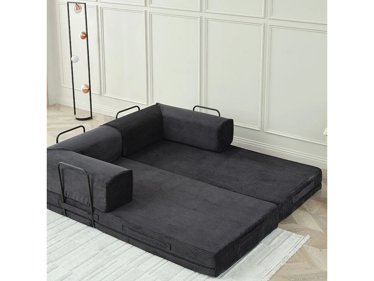 Canapé-lit 2 places modulable en mousse et tissu velours coloris noir - EDNA