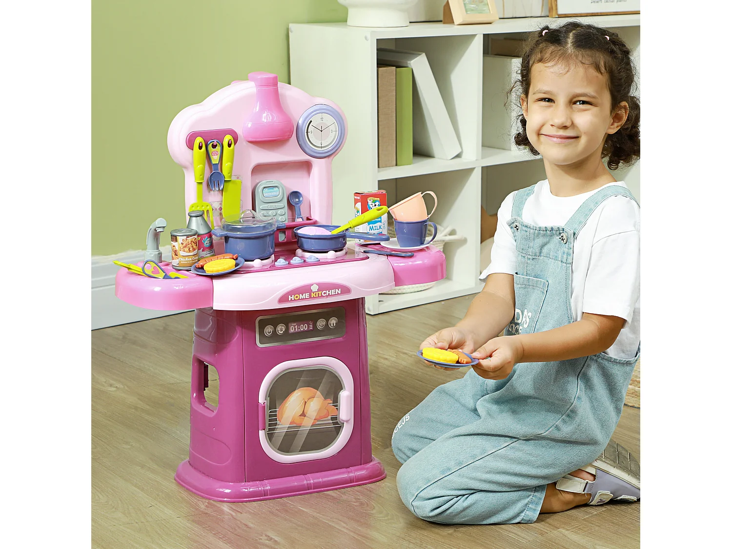 Cuisine enfant jouet d'imitation effets lumineux sonores nombreux accessoires rose