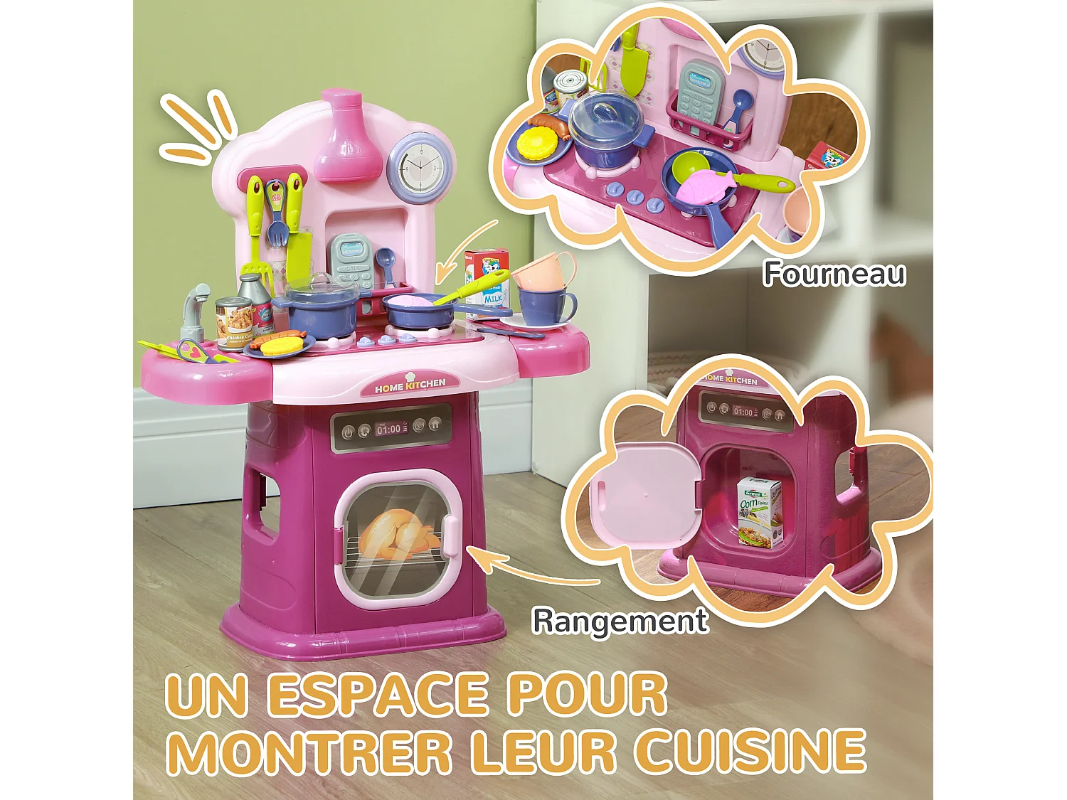 Cuisine enfant jouet d'imitation effets lumineux sonores nombreux accessoires rose