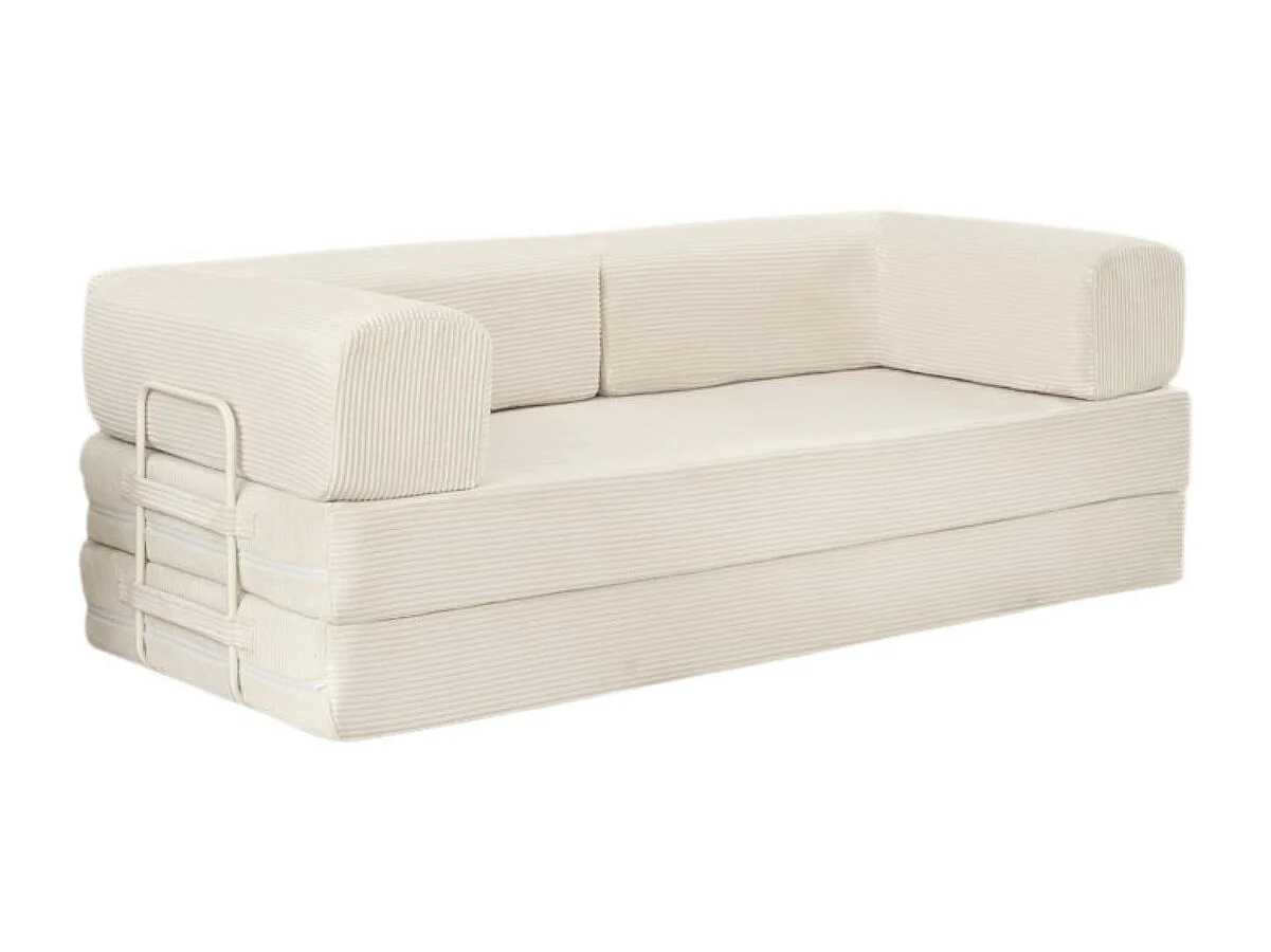 Canapé-lit 2 places modulable en mousse et tissu velours coloris crème - EDNA