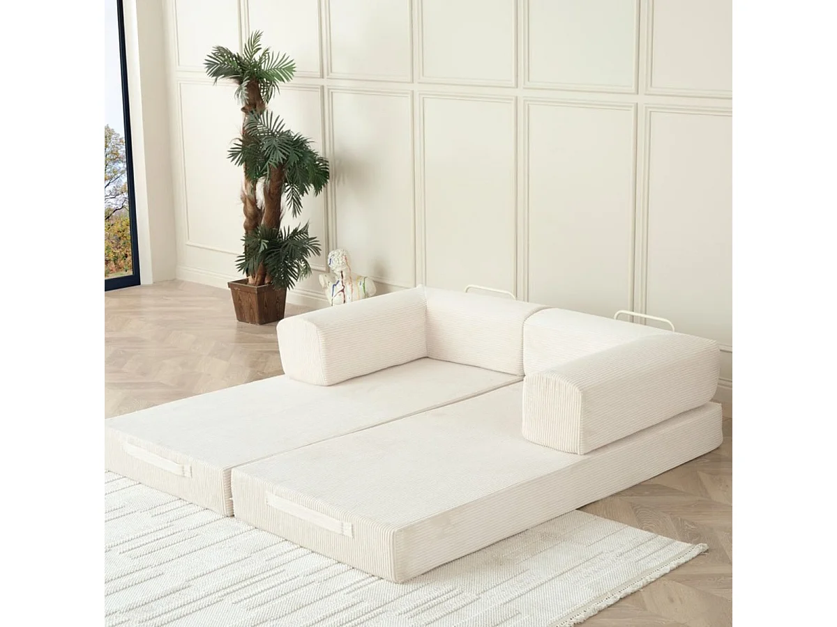 Canapé-lit 2 places modulable en mousse et tissu velours coloris crème - EDNA