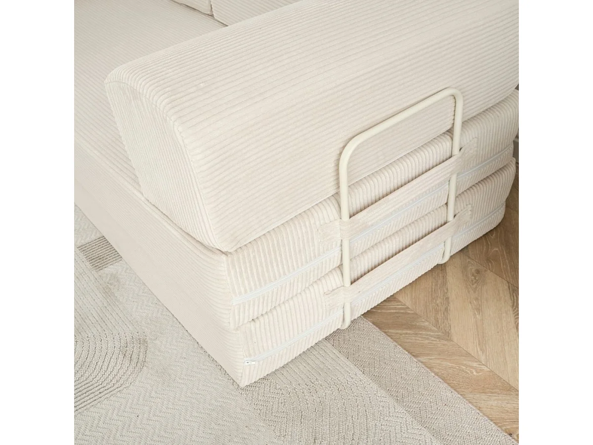 Canapé-lit 2 places modulable en mousse et tissu velours coloris crème - EDNA