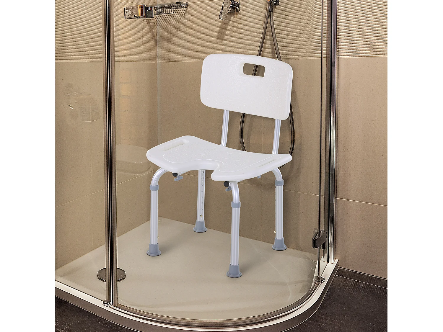 Chaise de douche siège de douche ergonomique hauteur assise réglable pieds antidérapants charge max. 136 Kg alu HDPE blanc