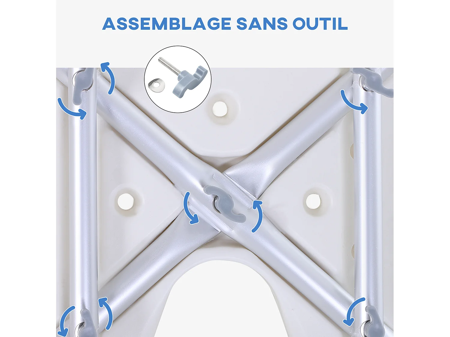 Chaise de douche siège de douche ergonomique hauteur assise réglable pieds antidérapants charge max. 136 Kg alu HDPE blanc