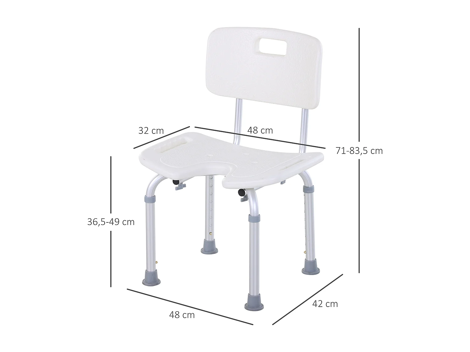 Chaise de douche siège de douche ergonomique hauteur assise réglable pieds antidérapants charge max. 136 Kg alu HDPE blanc