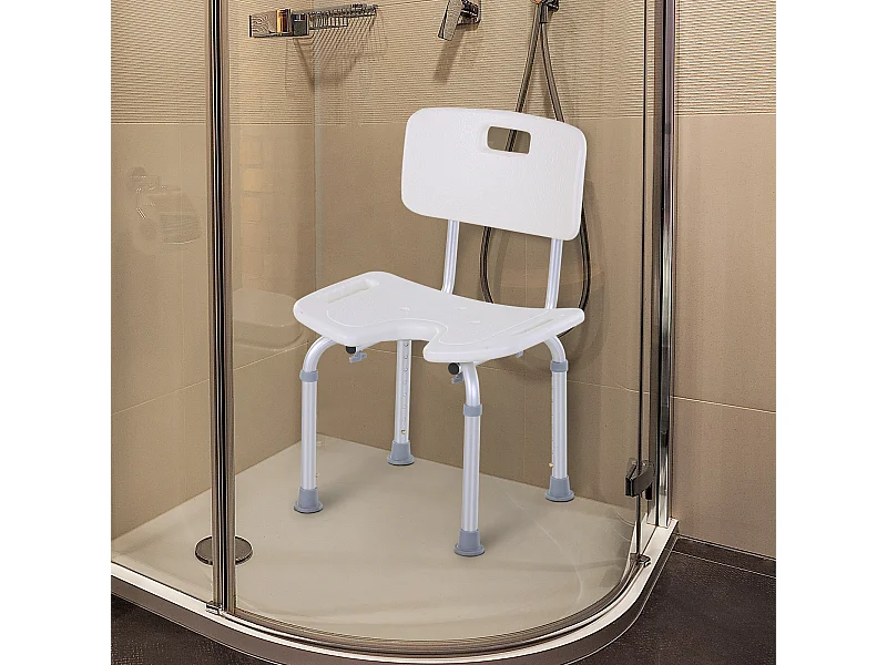 Chaise de douche siège de douche ergonomique hauteur assise réglable pieds antidérapants charge max. 136 Kg alu HDPE blanc