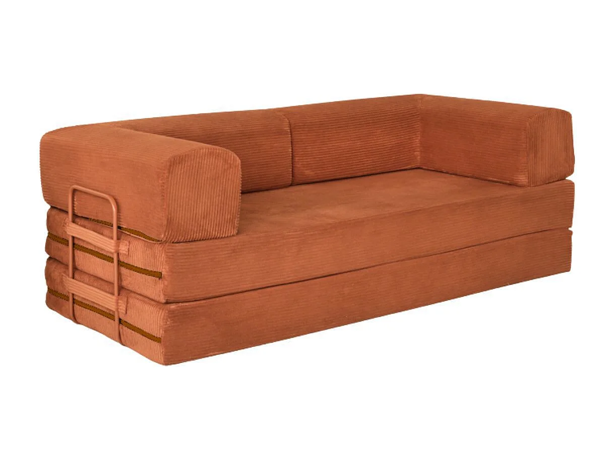 Canapé-lit 2 places modulable en mousse et tissu velours coloris terracotta - EDNA