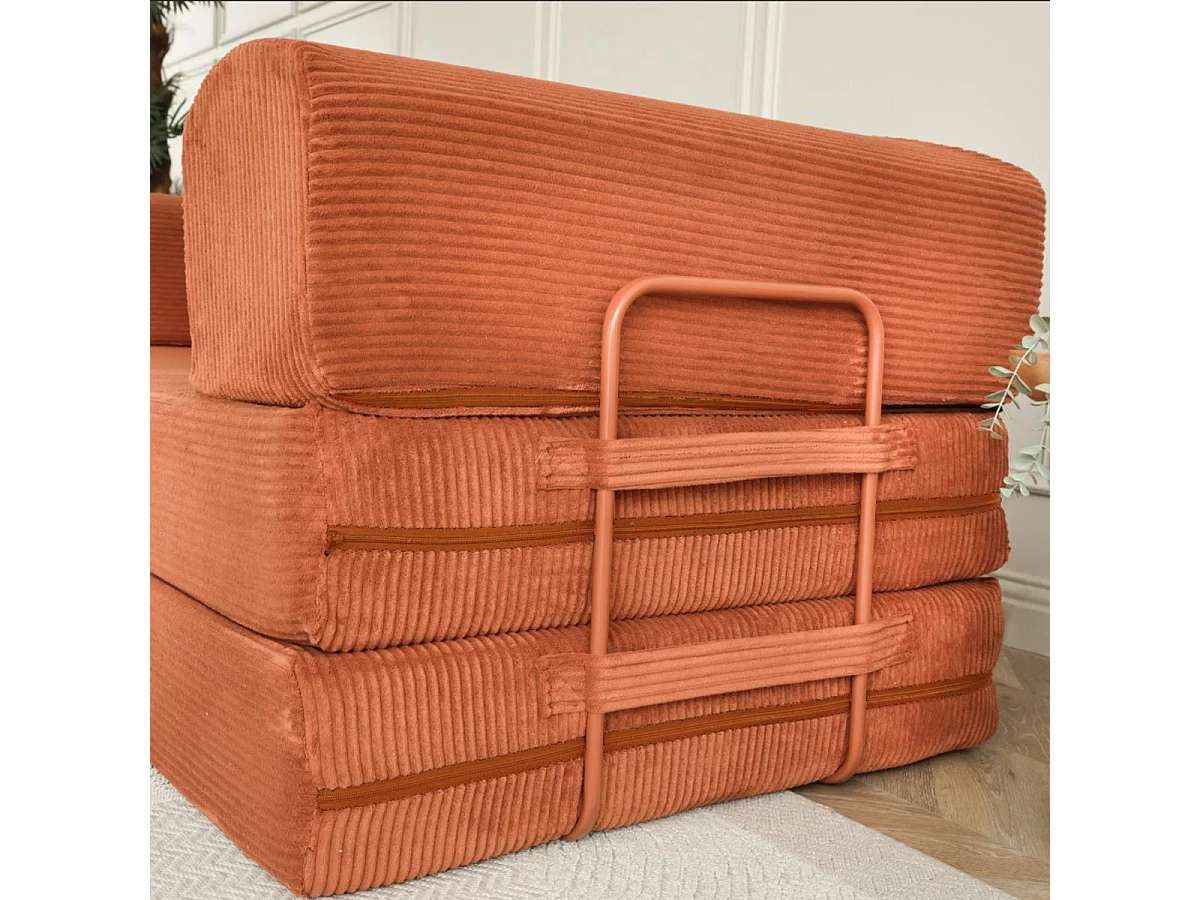 Canapé-lit 2 places modulable en mousse et tissu velours coloris terracotta - EDNA