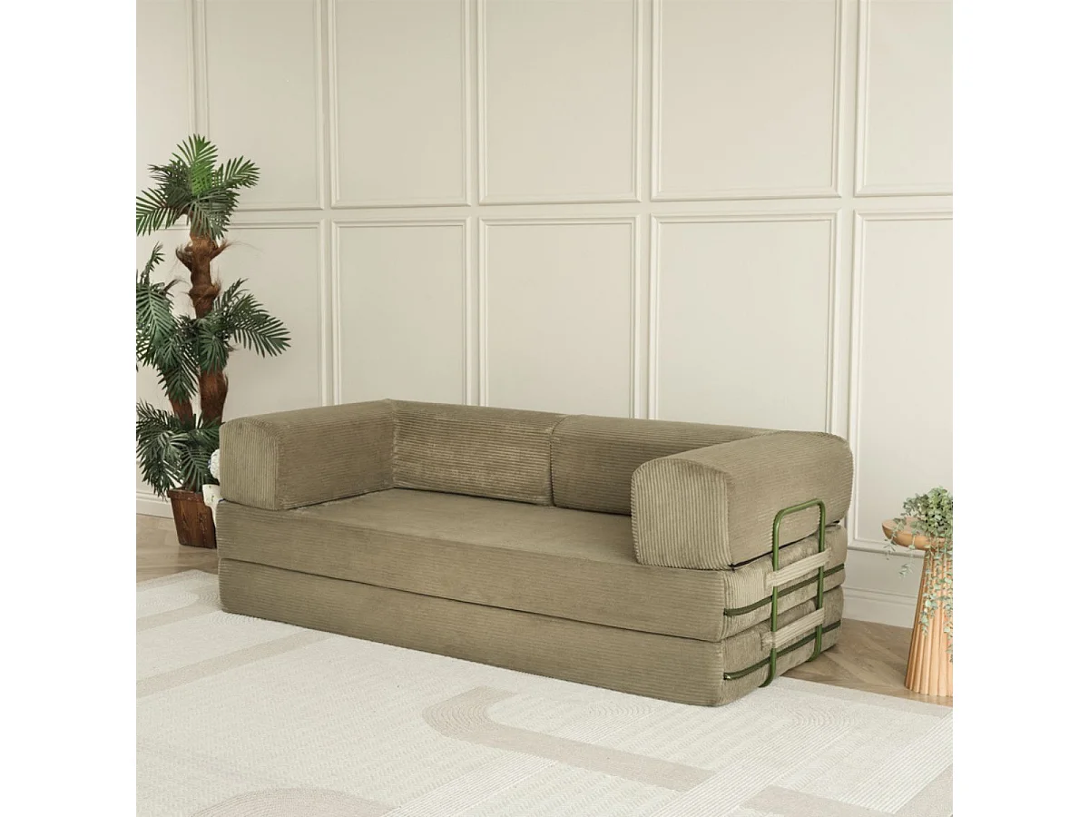 Canapé-lit 2 places modulable en mousse et tissu velours coloris vert - EDNA