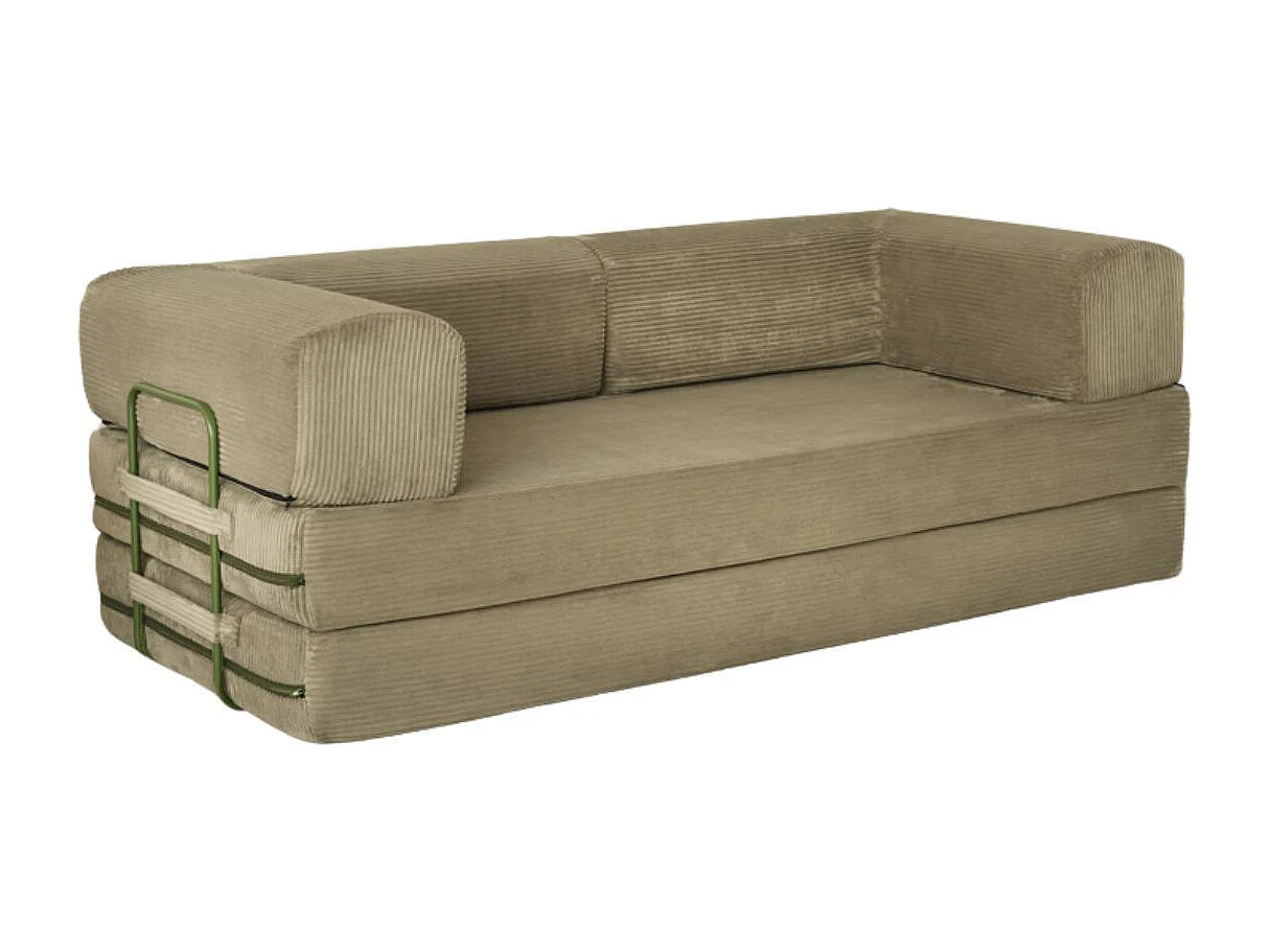 Canapé-lit 2 places modulable en mousse et tissu velours coloris vert - EDNA