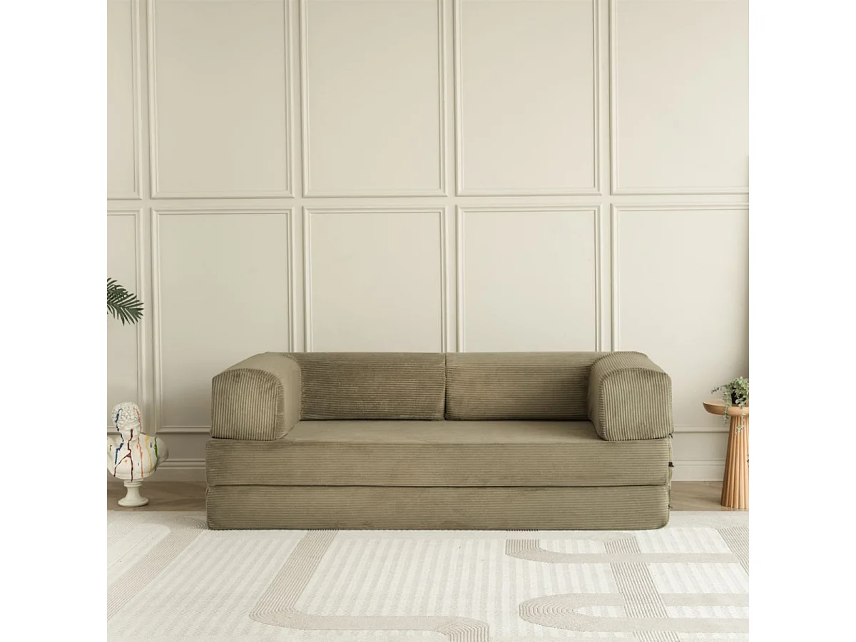 Canapé-lit 2 places modulable en mousse et tissu velours coloris vert - EDNA