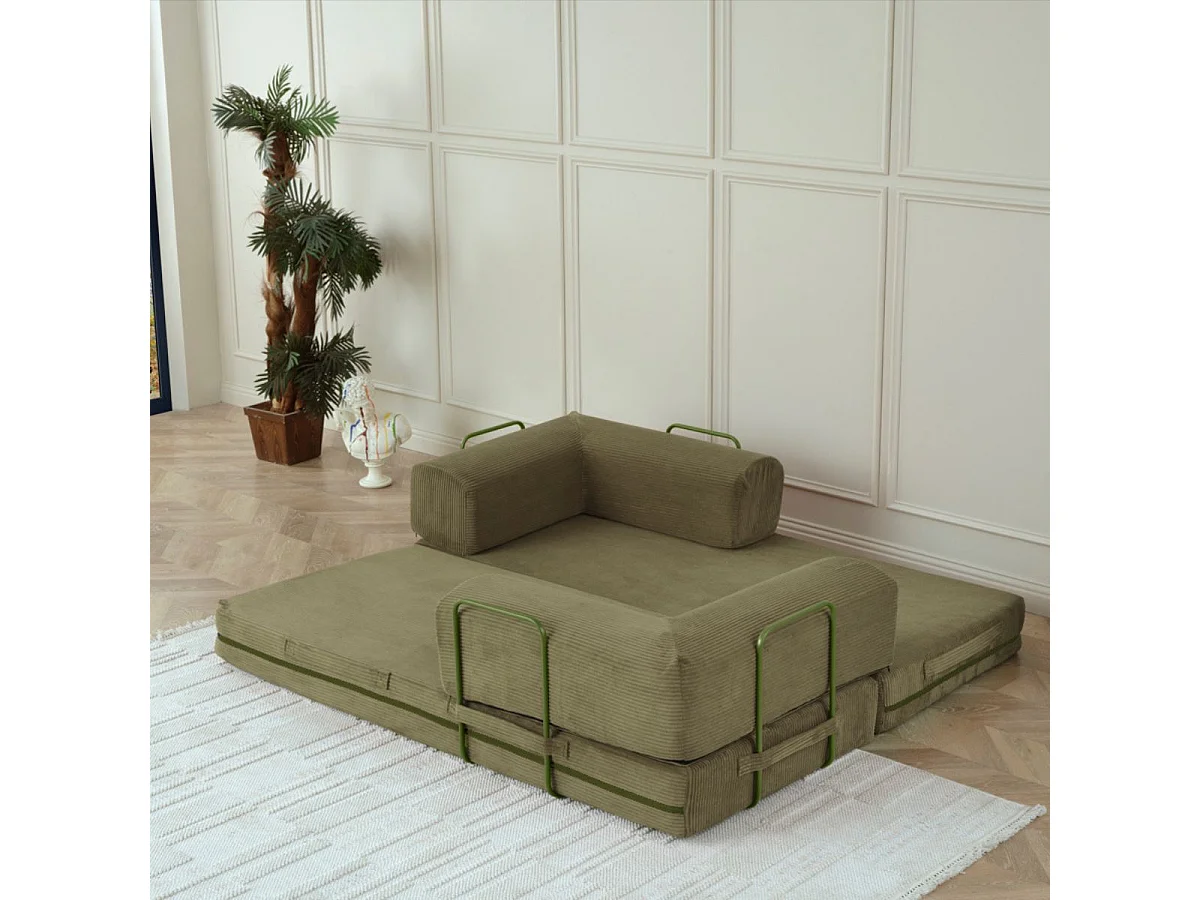 Canapé-lit 2 places modulable en mousse et tissu velours coloris vert - EDNA