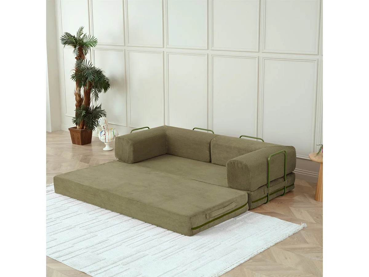 Canapé-lit 2 places modulable en mousse et tissu velours coloris vert - EDNA