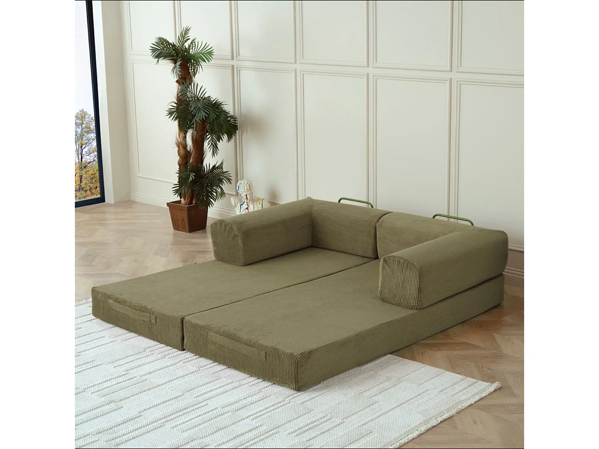 Canapé-lit 2 places modulable en mousse et tissu velours coloris vert - EDNA