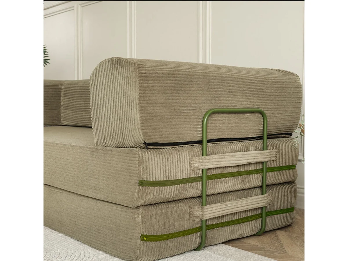 Canapé-lit 2 places modulable en mousse et tissu velours coloris vert - EDNA