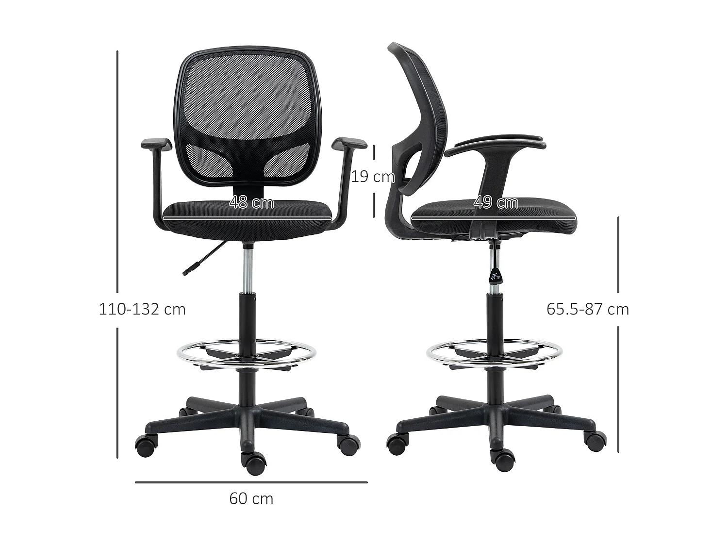 Sedia da ufficio con altezza regolabile ruote braccioli nera