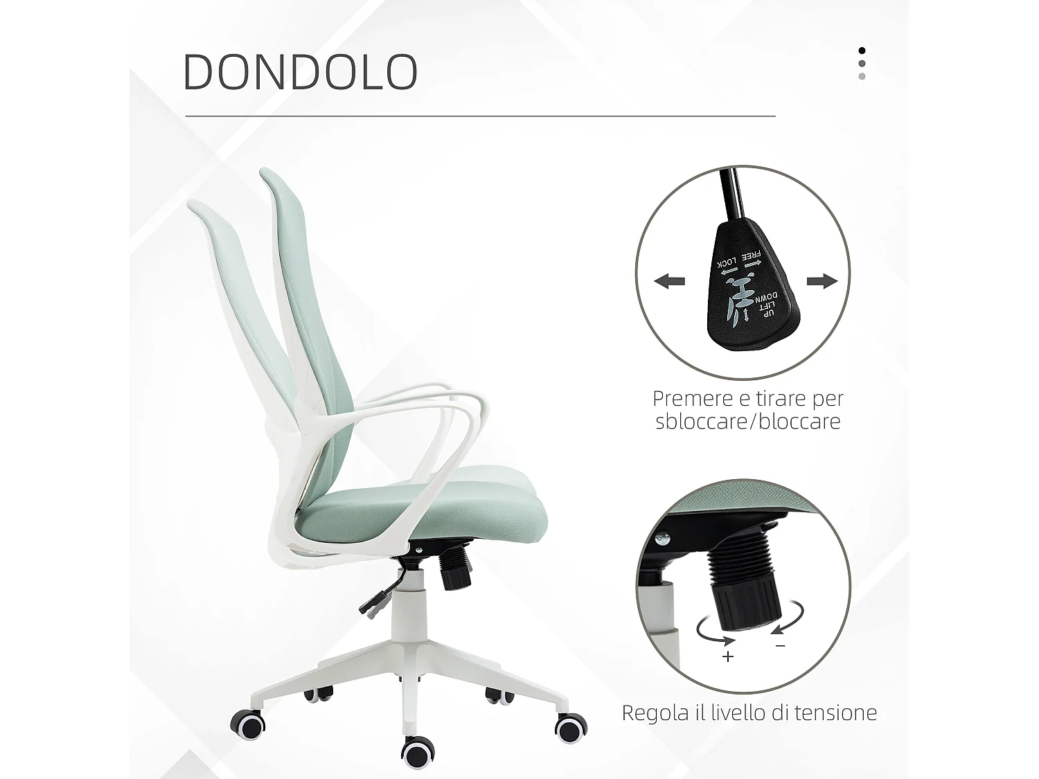 Sedia da ufficio ergonomica con funzione dondolo verde