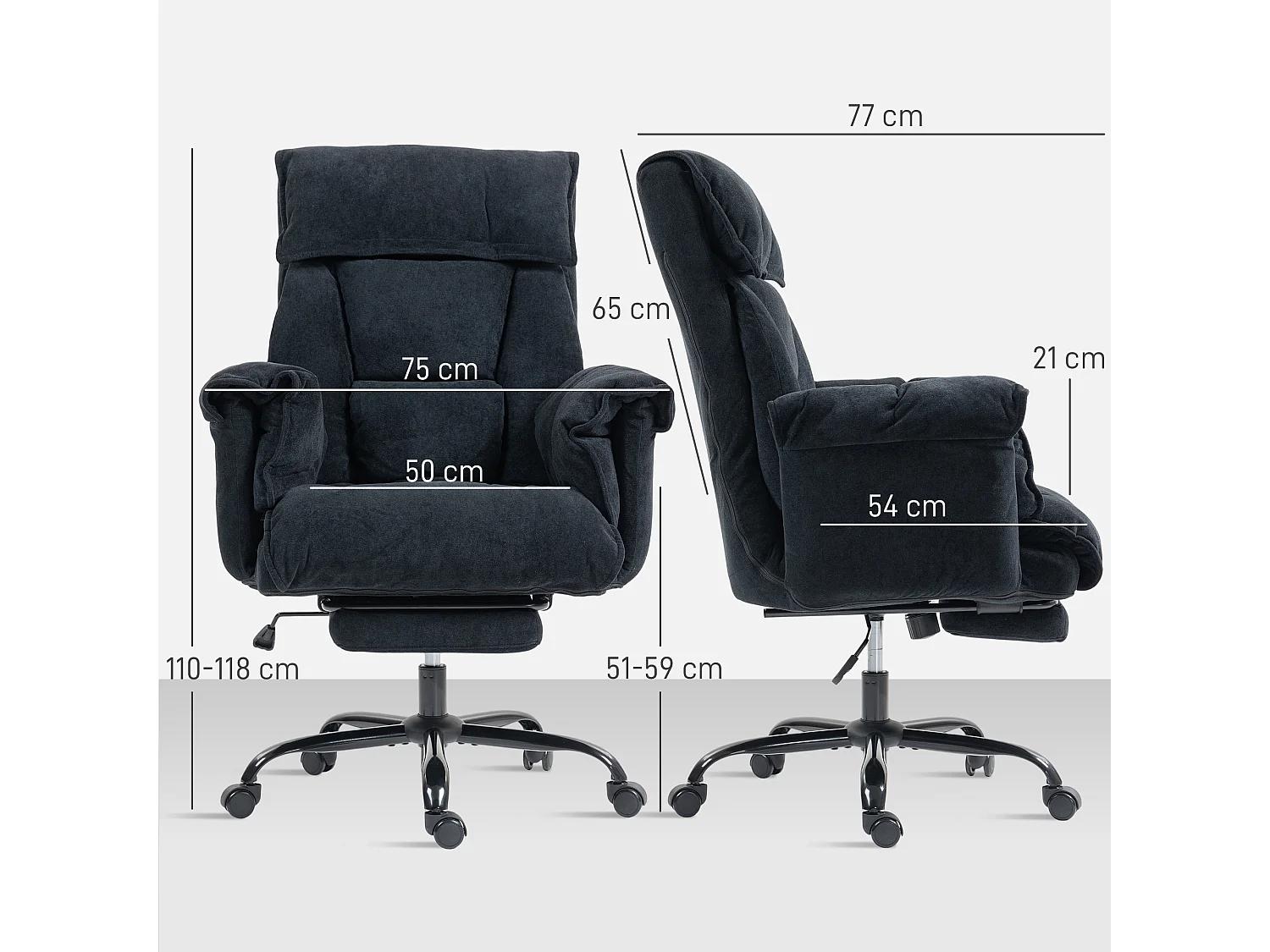 Sedia da ufficio reclinabile con poggiapiedi e schienale alto nero