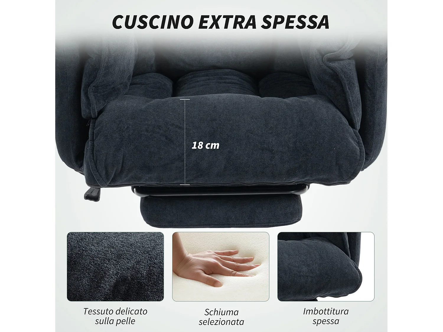 Sedia da ufficio reclinabile con poggiapiedi e schienale alto nero