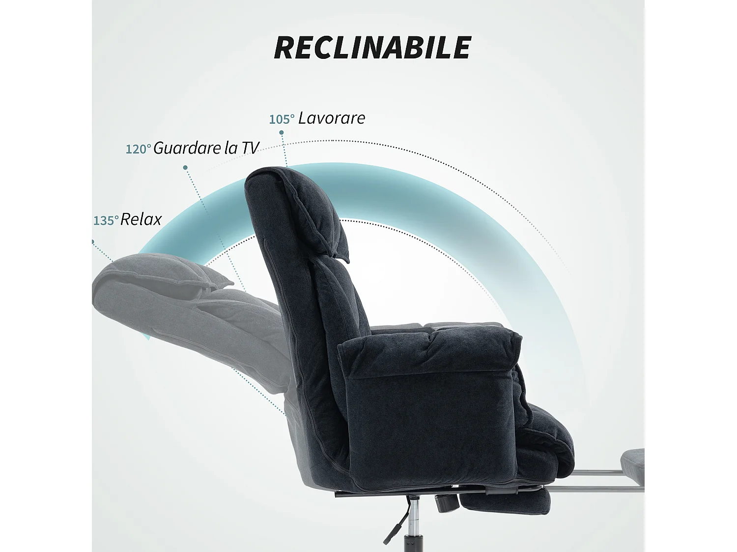 Sedia da ufficio reclinabile con poggiapiedi e schienale alto nero