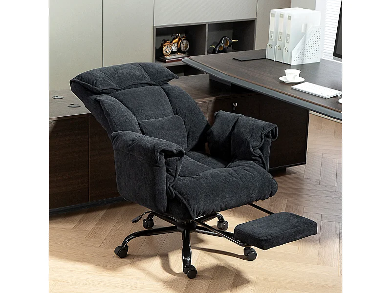 Sedia da ufficio reclinabile con poggiapiedi e schienale alto nero