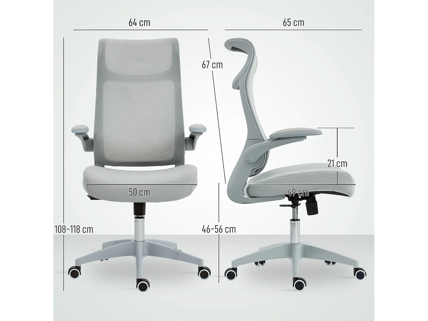 Sedia da ufficio ergonomica con schienale a rete e poggiatesta grigio
