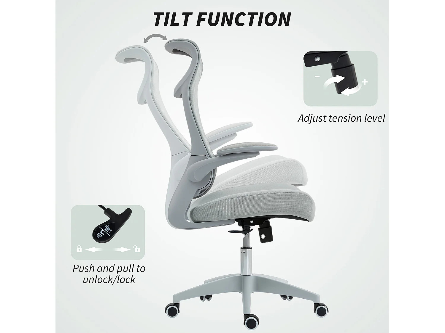 Sedia da ufficio ergonomica con schienale a rete e poggiatesta grigio