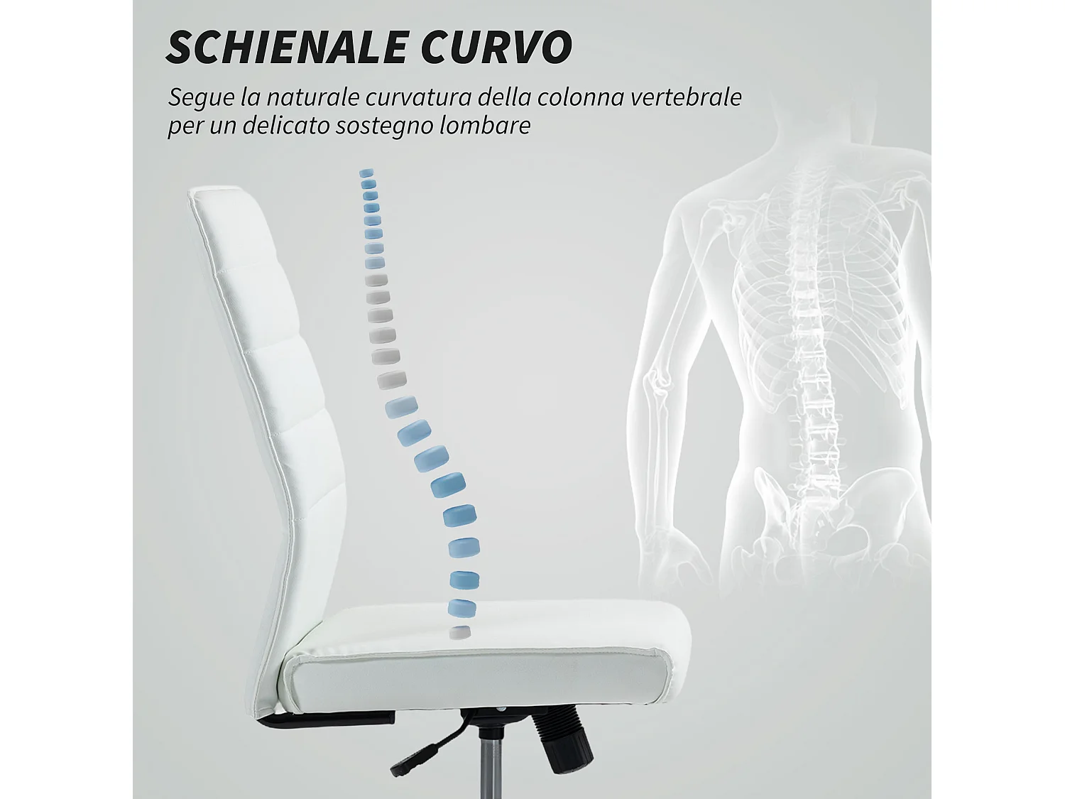 Sedia da ufficio ergonomica e regolabile con schienale ricurvo bianco