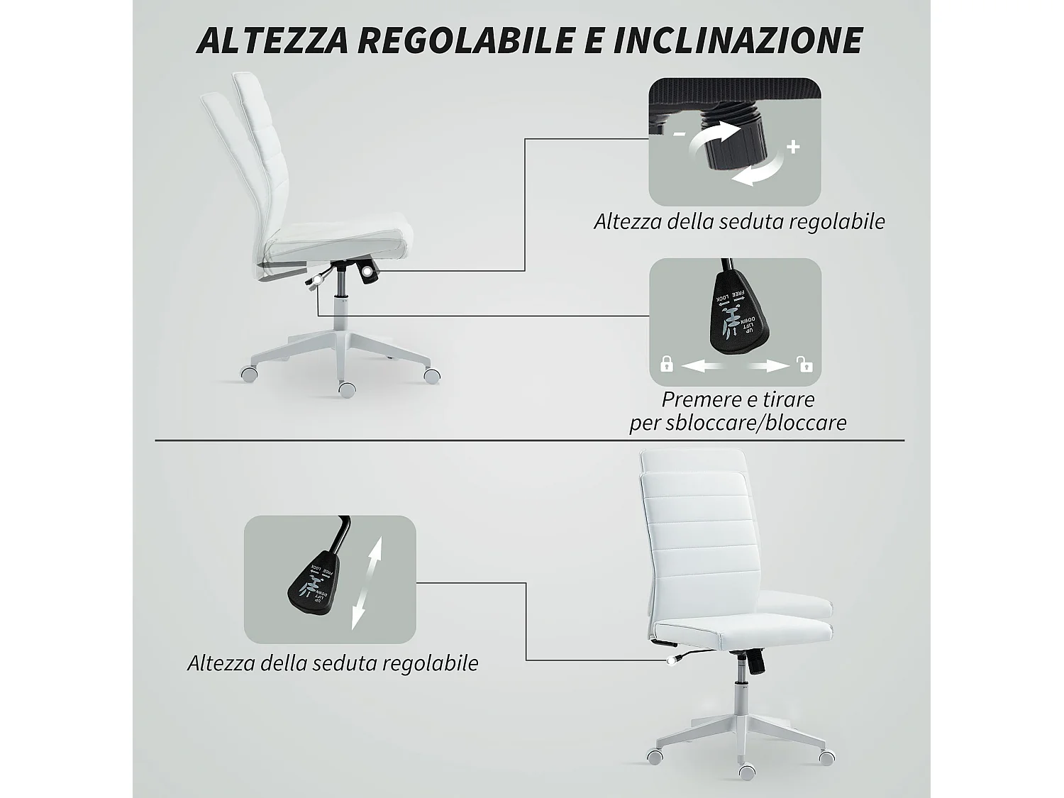 Sedia da ufficio ergonomica e regolabile con schienale ricurvo bianco