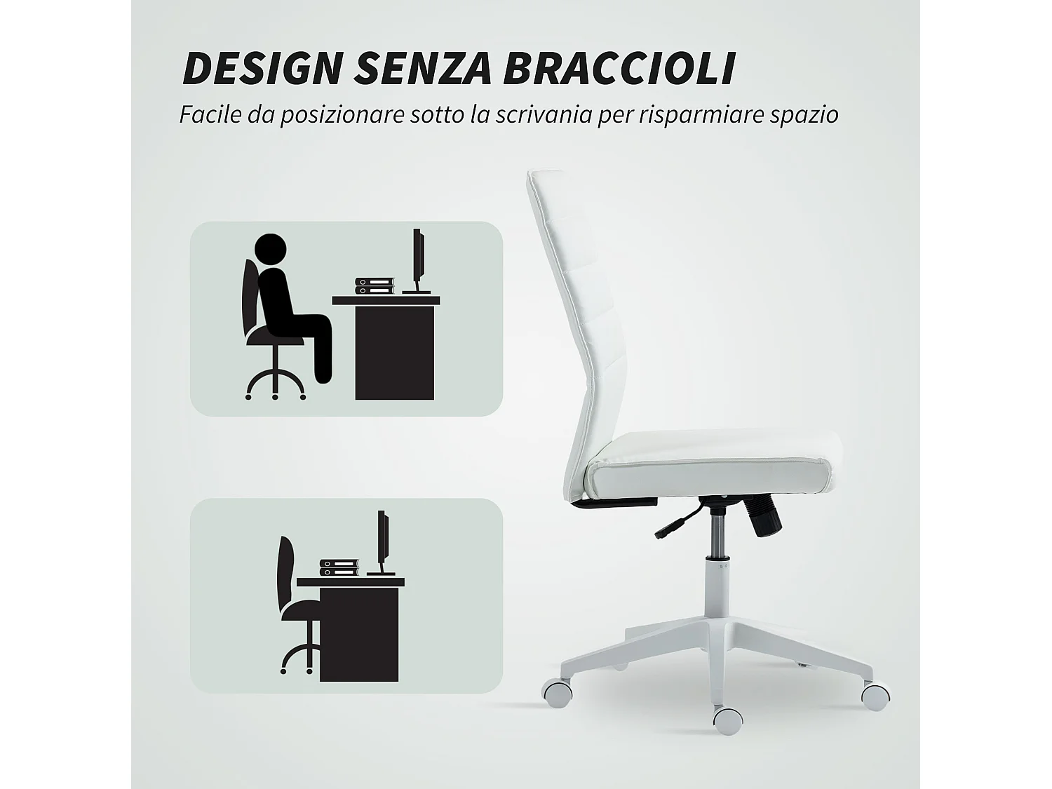 Sedia da ufficio ergonomica e regolabile con schienale ricurvo bianco