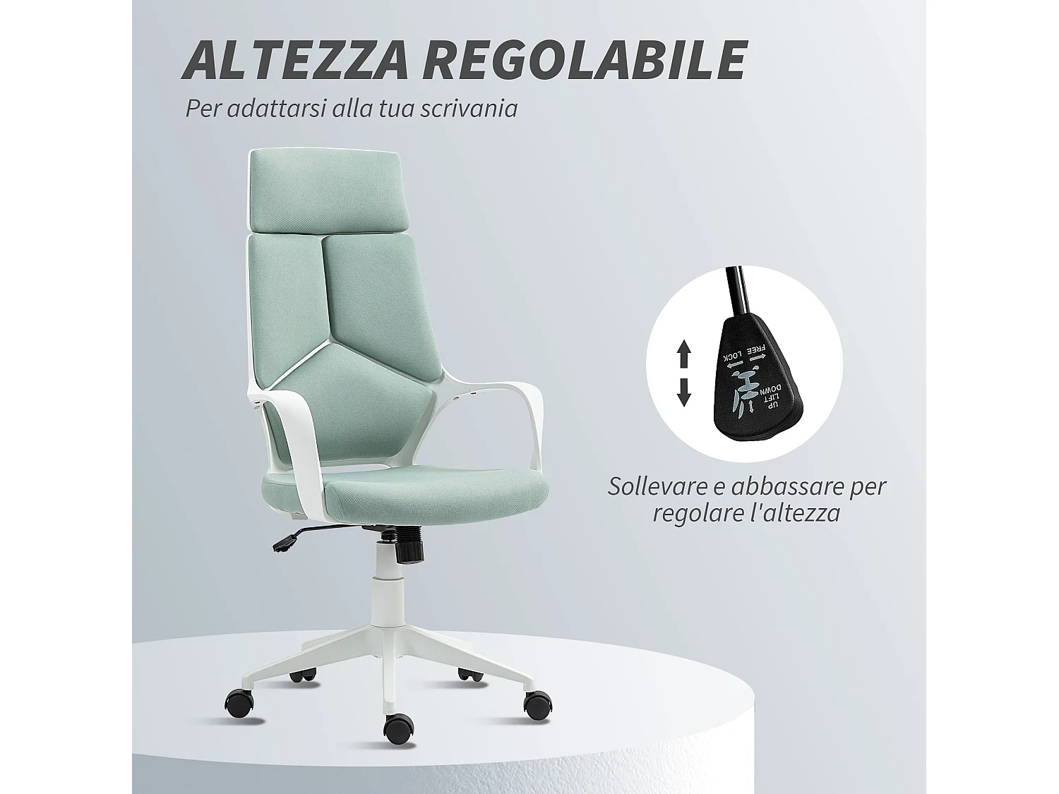 Sedia da ufficio girevole con altezza regolabile in tessuto verde