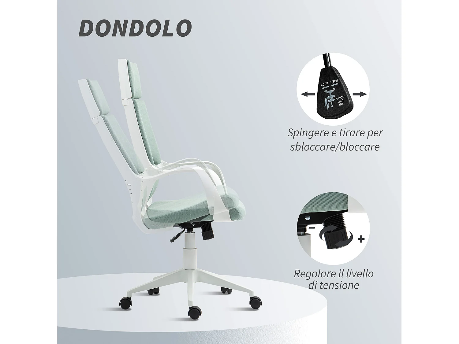 Sedia da ufficio girevole con altezza regolabile in tessuto verde